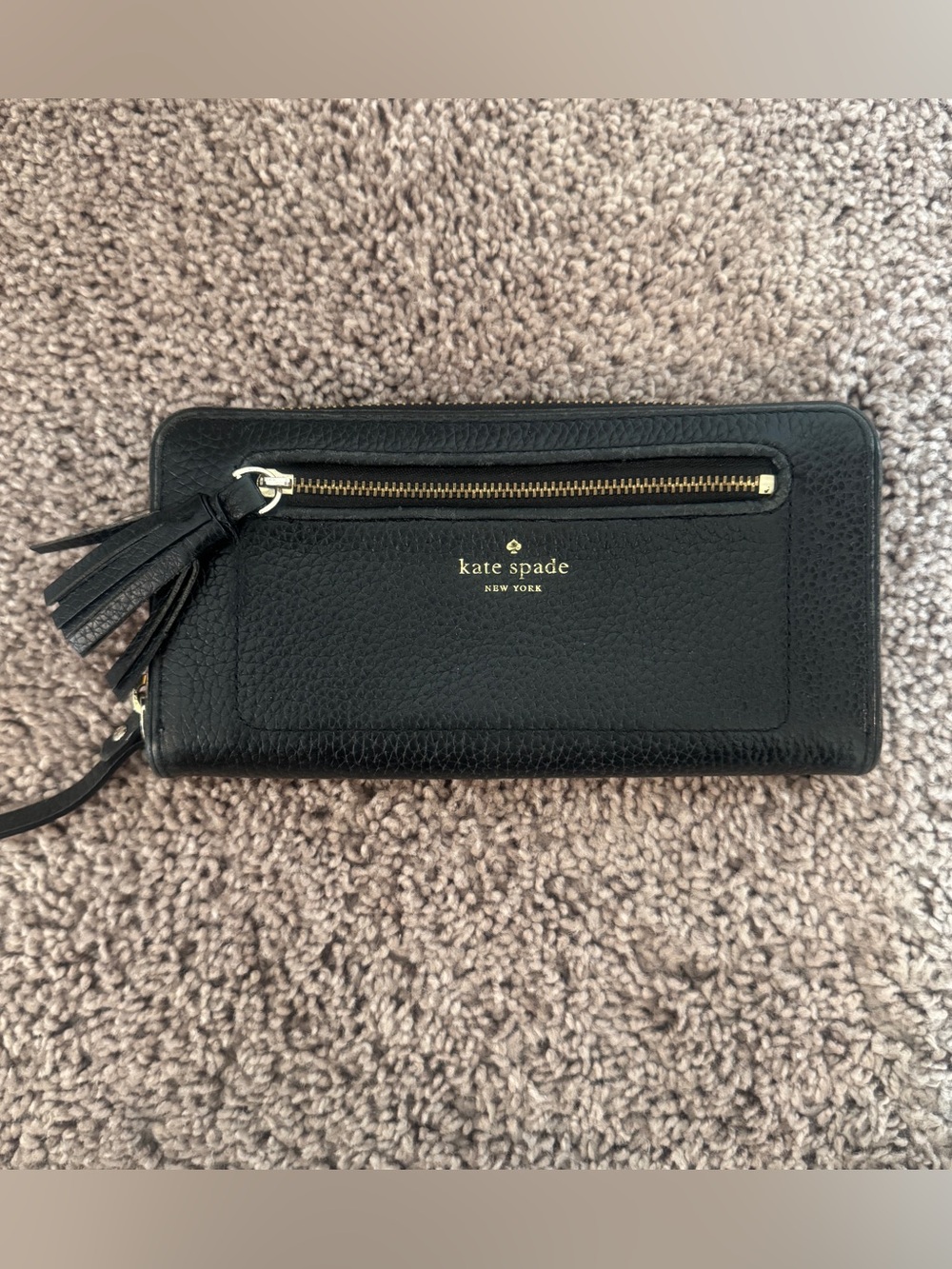 Kate Spade Black Pebbled Leather Tassel Wallet Chester Street